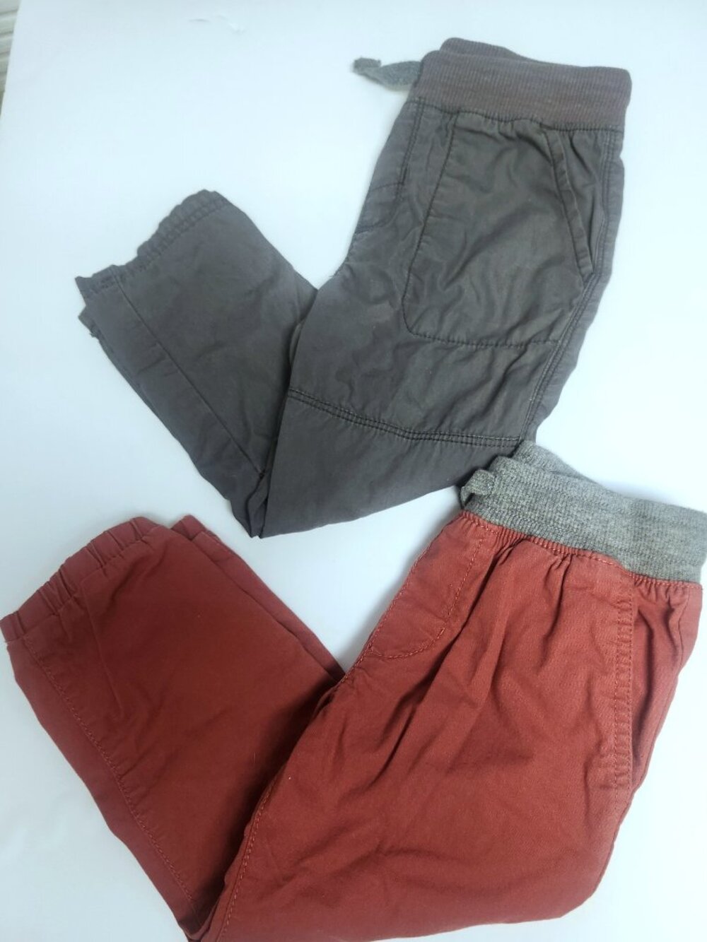 Lot 2 Pair Toddler 3t Pull On Pants Joggers Gray Red